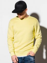 Bluza męska bez kaptura BASIC - jasnożółta - Rozmiar: S. Żółte bluzy Ombre Clothing, m, bez wzorów, z bawełny, bez kaptura. Za 29.99 zł.