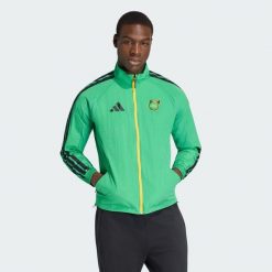 Domowa bluza reprezentacyjna Jamajka x Bob Marley. Zielone bluzy bez kaptura Adidas, uniwersalny, bez wzorów, z materiału, bez kaptura. Za 529.00 zł.