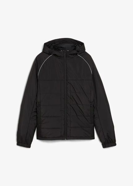Ocieplana kurtka pikowana z kapturem. Czarne kurtki bonprix, l, bez wzorów, z kapturem. Za 299.99 zł.