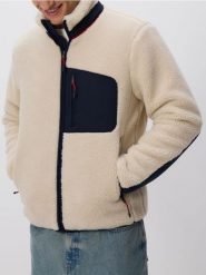 Kurtka sherpa ze stójką - złamana biel. Kurtki Reserved, l, bez wzorów, bez kaptura. Za 179.99 zł.