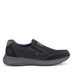 Półbuty Rieker. Czarne eleganckie półbuty Rieker, bez wzorów, bez obcasa, bez zapięcia. Za 389.99 zł.