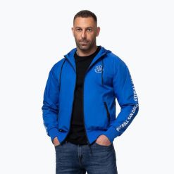 Kurtka męska Pitbull Athletic Tape Nylon Hooded. Niebieskie kurtki PITBULL, l, bez wzorów, z materiału, bez kaptura. Za 219.99 zł.