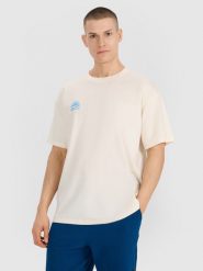4F T-shirt oversize z nadrukiem męski - biały XL. Białe t-shirty 4F, m, bez wzorów, z bawełny, bez kołnierzyka, bez ramiączek. Za 69.99 zł.