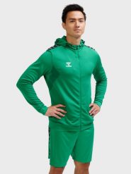 Poliestrowa bluza dresowa z kapturem i zamkiem błyskawicznym Hummel Authentic. Zielone bluzy z kapturem Hummel, xl, bez wzorów, z dresówki, z kapturem. Za 247.85 zł.