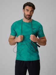 4F Koszulka treningowa regular szybkoschnąca męska - zielona S. Zielone t-shirty 4F, m, bez wzorów, z materiału, bez kołnierzyka, bez ramiączek. Za 139.99 zł.