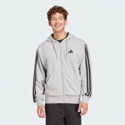 Bluza z kapturem Essentials 3-Stripes French Terry Full-Zip. Czarne bluzy z kapturem Adidas, xl, bez wzorów, z materiału, z kapturem. W wyprzedaży za 223.20 zł.