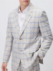 Marynarka slim fit w kratę - beżowy. Brązowe garnitury Reserved, bez wzorów, z tkaniny. Za 359.99 zł.