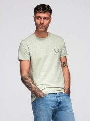 T-shirt męski bawełniany z nadrukiem i okrągłym dekoltem – miętowy V3 - Rozmiar: XXL. Zielone t-shirty Ombre Clothing, m, bez wzorów, z bawełny, bez kołnierzyka, bez ramiączek. W wyprzedaży za 34.99 zł.