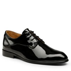 Półbuty GINO ROSSI. Czarne eleganckie półbuty Gino Rossi, bez wzorów, bez obcasa, bez zapięcia. Za 208.99 zł.