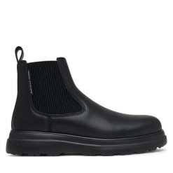 Sztyblety Armani Exchange. Czarne botki sznurowane Armani Exchange, bez wzorów, bez obcasa, bez zapięcia. Za 1,109.00 zł.