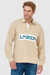 LA MARTINA Beżowa bluza polo z wyszywanym z logo. Brązowe koszulki polo La Martina, l, bez wzorów, z jersey, bez kołnierzyka, bez ramiączek. W wyprzedaży za 449.99 zł.
