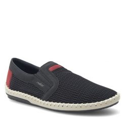 Półbuty Rieker. Niebieskie eleganckie półbuty Rieker, bez wzorów, bez obcasa, bez zapięcia. Za 329.99 zł.
