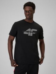 4F T-shirt regular z nadrukiem męski - czarny 3XL. Czarne t-shirty 4F, m, bez wzorów, z bawełny, bez kołnierzyka, bez ramiączek. Za 59.99 zł.