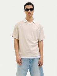 Jack&Jones Polo Lido 12276758 Beżowy Loose Fit. Brązowe koszulki polo Jack&Jones, l, bez wzorów, z syntetyku, bez kołnierzyka, bez ramiączek. Za 99.99 zł.