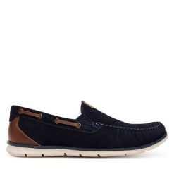 Półbuty Bugatti. Niebieskie eleganckie półbuty Bugatti, bez wzorów, bez obcasa, bez zapięcia. Za 259.99 zł.