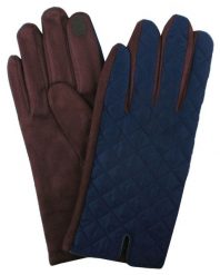 Eleganckie Pikowane Rękawiczki Męskie - Granat z Brązem. Rękawiczki Em men's accessories, na jesień, bez wzorów, z bawełny. Za 99.00 zł.