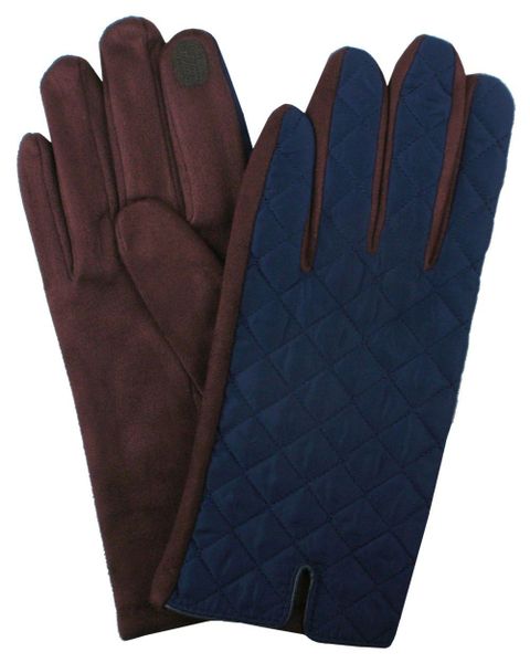 Eleganckie Pikowane Rękawiczki Męskie - Granat z Brązem. Rękawiczki Em men's accessories, na jesień, bez wzorów, z bawełny. Za 99.00 zł.