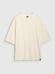 4F T-shirt oversize gładki męski - biały M. Białe t-shirty 4F, m, bez wzorów, z bawełny, bez kołnierzyka, bez ramiączek. W wyprzedaży za 39.99 zł.