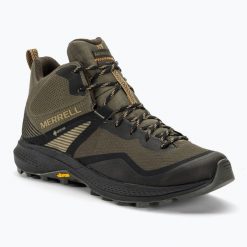Buty turystyczne męskie Merrell Mqm 3 Mid GTX. Zielone buty turystyczne Merrell, bez wzorów, bez zapięcia. W wyprzedaży za 653.25 zł.