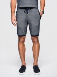 Męskie szorty dzianinowe z regulacją w pasie - granatowe V3 - Rozmiar: M. Niebieskie szorty Ombre Clothing, m, bez wzorów, z bawełny, wizytowe. W wyprzedaży za 174.99 zł.