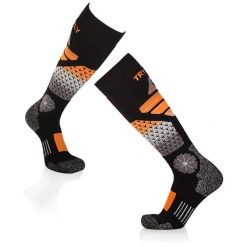 Skarpety narciarskie z wełny merynosów 3/4 długości, czarno-pomarańczowe. Brązowe skarpety TRY TO FLY, bez wzorów, z wełny. W wyprzedaży za 117.72 zł.