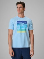 4F T-shirt regular z nadrukiem męski - niebieski XXL. Niebieskie t-shirty 4F, m, bez wzorów, z bawełny, bez kołnierzyka, bez ramiączek. Za 79.99 zł.