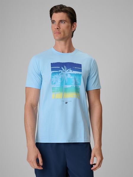 4F T-shirt regular z nadrukiem męski - niebieski XXL. Niebieskie t-shirty 4F, m, bez wzorów, z bawełny, bez kołnierzyka, bez ramiączek. Za 79.99 zł.