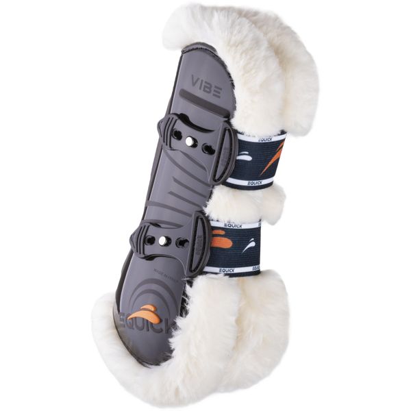 Otwarte przednie getry dla koni eQuick Vibe Fluffy. Brązowe legginsy długie sportowe EQUICK, bez wzorów, do jazdy konnej. Za 510.50 zł.