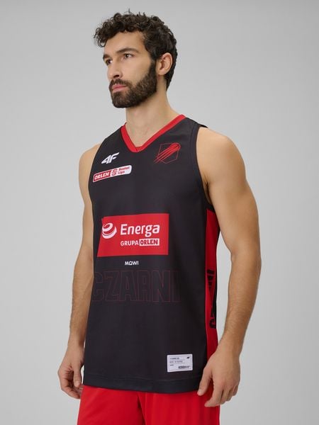 4F Koszulka meczowa replika wyjazdowa z sezonu 2025/26 męska 4F x Czarni Słupsk - czarna M. Czarne bezrękawniki 4F, m, bez wzorów, z materiału, bez kołnierzyka, bez ramiączek. Za 219.99 zł.