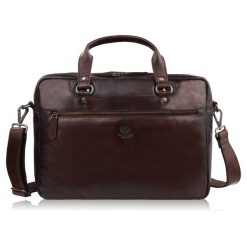 Torba męska na ramię do ręki skórzana na laptopa dokumenty A4 brązowa pojemna Paolo Peruzzi SL-08-BR. Brązowe torby na laptopa matowe. Za 439.00 zł.