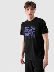 4F T-shirt regular z nadrukiem męski - czarny XL. Czarne t-shirty 4F, m, bez wzorów, z bawełny, bez kołnierzyka, bez ramiączek. W wyprzedaży za 39.99 zł.