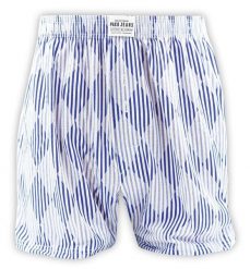 Bokserki Luźne, Biało-Niebieskie w Romby, Majtki z Rozporkiem na Guziki, 100% Bawełna -Pako Jeans. Niebieskie bokserki Pako Jeans, l, bez wzorów, z bawełny. Za 33.00 zł.