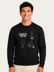 WOOOP Bluza "Looney Tunes Tweety 80th Outline" w kolorze czarnym rozmiar: XXL. Czarne bluzy Wooop, xxl, bez wzorów, bez kaptura. Za 108.99 zł.