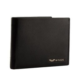 Męski portfel WINGS z naturalnej skóry koziej Black. Czarne portfele Wings, bez wzorów, ze skóry. Za 99.90 zł.