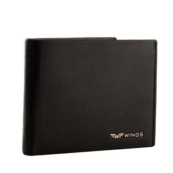 Męski portfel WINGS z naturalnej skóry koziej Black. Czarne portfele Wings, bez wzorów, ze skóry. Za 99.90 zł.