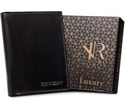 Portfel skórzany Rovicky [DH] R-RM-10-GCL czarny. Czarne portfele ROVICKY, bez wzorów, ze skóry. Za 57.99 zł.