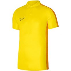 Koszulka męska Nike DF Academy 23 SS Polo. Żółte koszulki polo Nike, m, bez wzorów, z poliesteru, bez kołnierzyka, bez ramiączek, do piłki nożnej. Za 137.99 zł.