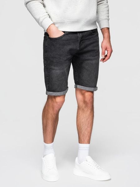 Szorty jeansowe męskie z podwiniętą nogawką - czarne V3 - Rozmiar: L. Czarne szorty Ombre Clothing, l, bez wzorów, z bawełny, klasyczne. W wyprzedaży za 146.99 zł.