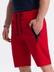 Krótkie spodenki męskie dresowe - czerwone V2 W239 - XXL. Czerwone krótkie spodenki sportowe Ombre Clothing, l, bez wzorów, z bawełny. W wyprzedaży za 39.99 zł.