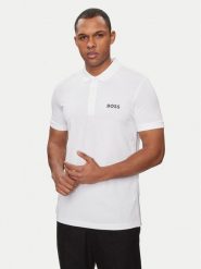 Boss Polo Paule 50512789 Biały Slim Fit. Białe koszulki polo Boss, m, bez wzorów, z syntetyku, bez kołnierzyka, bez ramiączek. Za 499.99 zł.