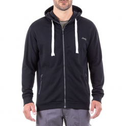 Bluza w kolorze czarnym. Czarne bluzy z kapturem marki Jeep, z nadrukiem. W wyprzedaży za 119.95 zł.