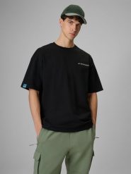 4F T-shirt loose z nadrukiem męski - czarny M. Czarne t-shirty 4F, m, bez wzorów, z bawełny, bez kołnierzyka, bez ramiączek. Za 89.99 zł.