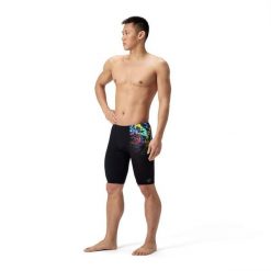 Spodenki pływackie męskie Speedo Ml Placement Printed Jammer Am. Czarne odzież kąpielowa Speedo, m, bez wzorów, z materiału, sportowe. Za 239.99 zł.