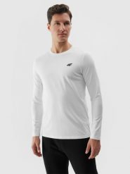4F Longsleeve gładki męski - biały L. Białe bluzki z długim rękawem 4F, l, bez wzorów, z bawełny, bez kołnierzyka, bez ramiączek. Za 69.99 zł.