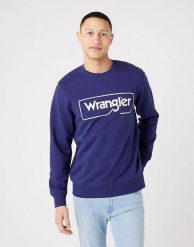 WRANGLER FRAME LOGO CREW MĘSKA BLUZA LOGO NADRUK BLUE W662HAB51 112321426. Niebieskie bluzy Wrangler, m, bez wzorów, bez kaptura. Za 129.99 zł.