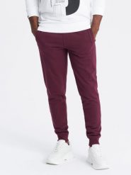Męskie dresowe spodnie bawełniane joggery BASIC – bordowe V3 OM-PABS-0174 - XXL. Czerwone joggery i bojówki Ombre Clothing, l, bez wzorów, z bawełny, eleganckie. Za 119.99 zł.