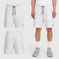 SPODENKI DRESOWE KRÓTKIE MĘSKIE 4F SZORTY PRZED KOLANO KOLOR SZARY. Szare krótkie spodenki sportowe 4F, l, bez wzorów, z bawełny. Za 89.99 zł.