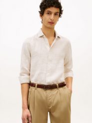 Tommy Hilfiger Tailored koszula lniana Mężczyźni Slim Fit len (100%) beżowy|biały, XL. Białe koszule Tommy Hilfiger Tailored, na lato, m, bez wzorów, ze lnu, bez kołnierzyka, bez ramiączek. Za 479.95 zł.