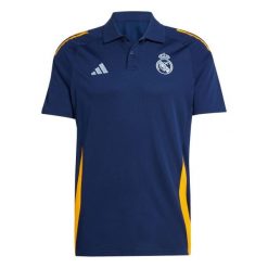 Polo Real Madrid 2024/25. Brązowe koszulki polo sportowe Adidas, bez wzorów, bez kołnierzyka, bez ramiączek, do piłki nożnej. W wyprzedaży za 177.50 zł.