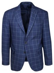 Marynarka, Granatowo-Niebieska w Kratkę, Casualowa, Taliowana, 2 Guziki, Dwa Rozcięcia -VICTORIO. Niebieskie garnitury Victorio, na co dzień, bez wzorów, z poliesteru, eleganckie. Za 495.00 zł.